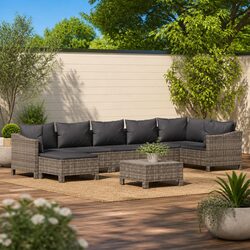 Stylish 8 Piece Garden Lounge Set in Grey Rattan