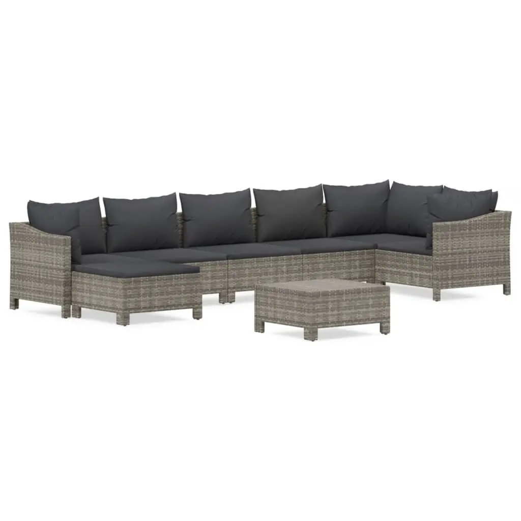Garden Lounge Set PE Rattan 8 Piece Outdoor Furniture Grey with Cushions