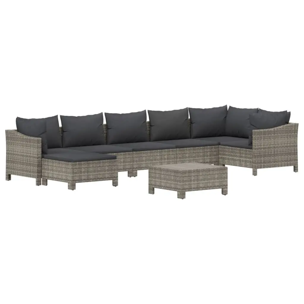 Garden Lounge Set PE Rattan 8 Piece Outdoor Furniture Grey with Cushions