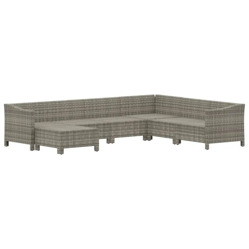 7 Piece Garden Lounge Set PE Rattan Grey with Cushions