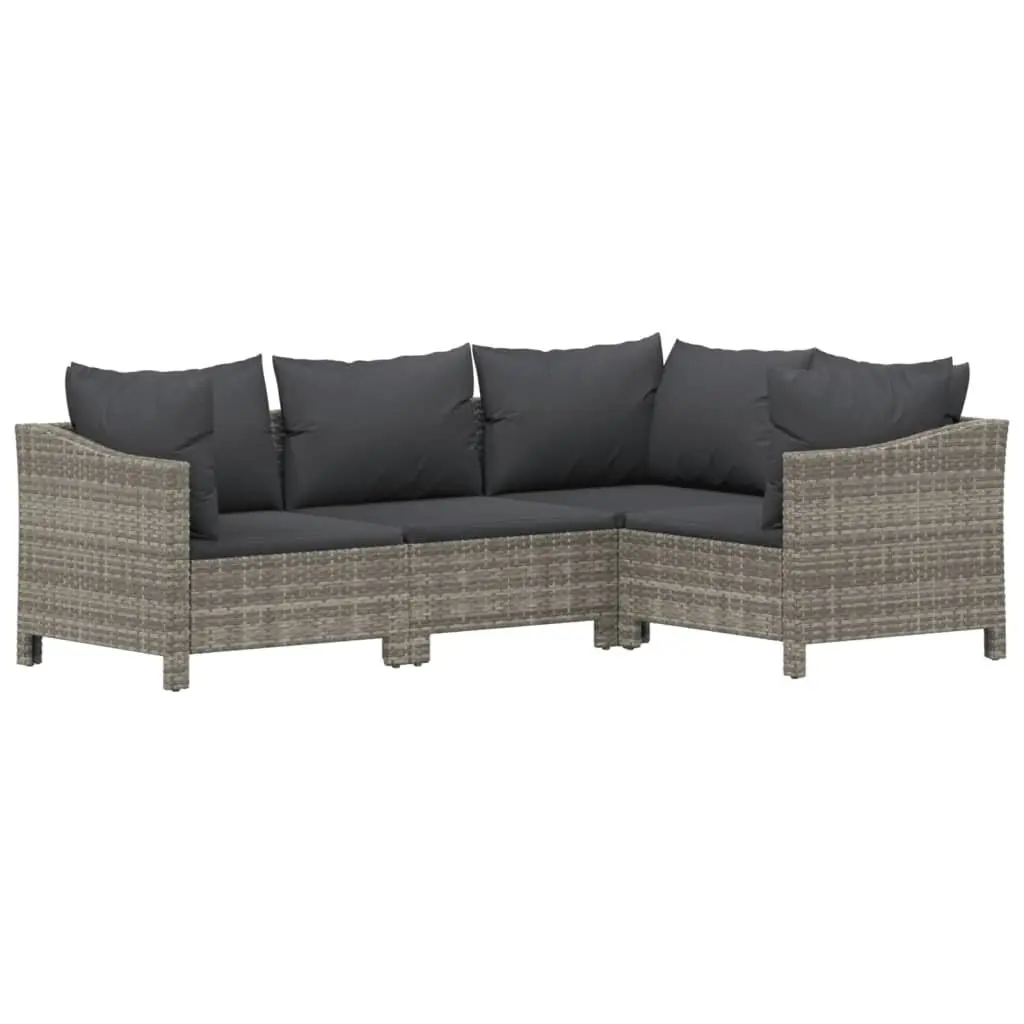 7 Piece Garden Lounge Set PE Rattan Grey with Cushions
