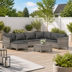 Stylish 8 Piece Grey Poly Rattan Garden Lounge Set