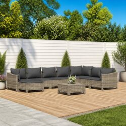 9 Piece Modular Outdoor Sofa Set in Grey Poly Rattan