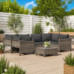 Durable 7 Piece Garden Lounge Set Grey Poly Rattan