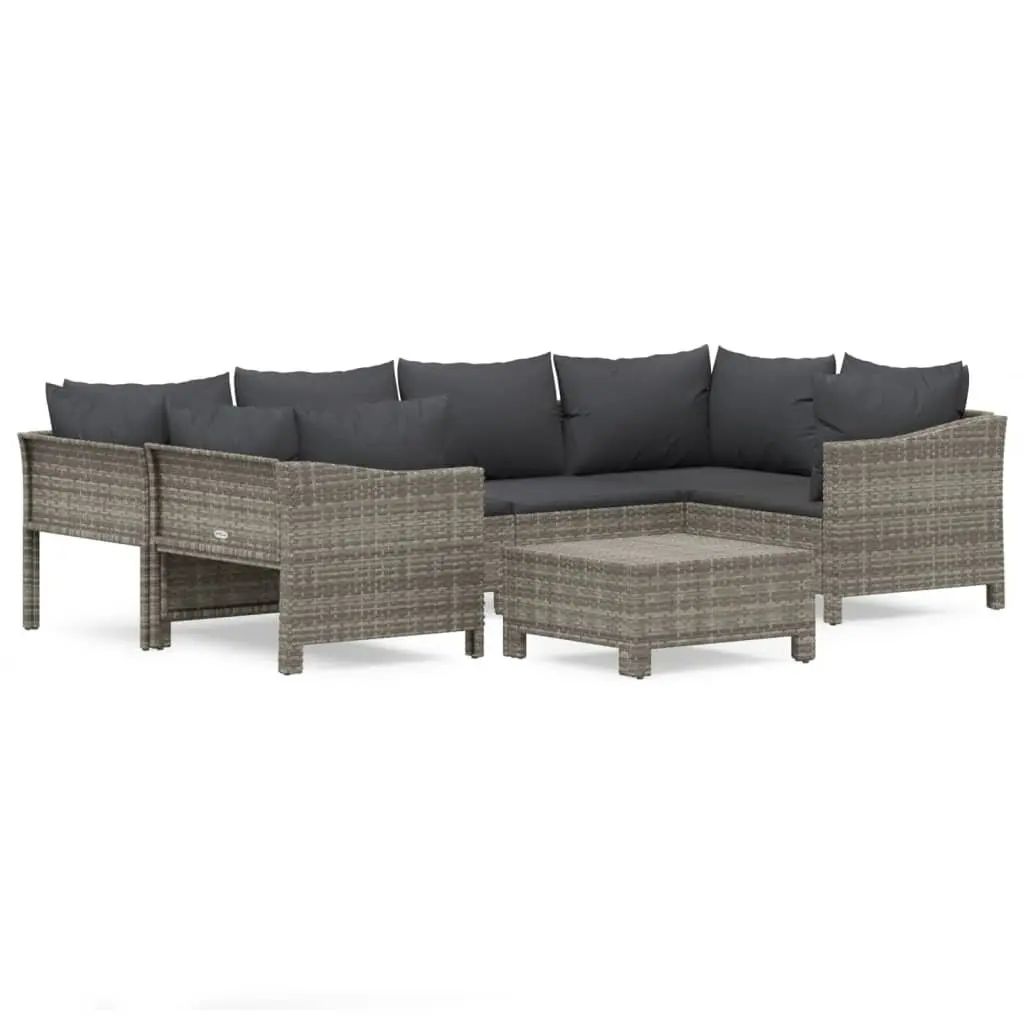 7 Piece Garden Lounge Set PE Rattan Steel Frame Grey with Cushions