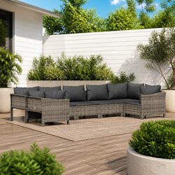 7 Piece Outdoor Lounge Set in Grey with Cushions