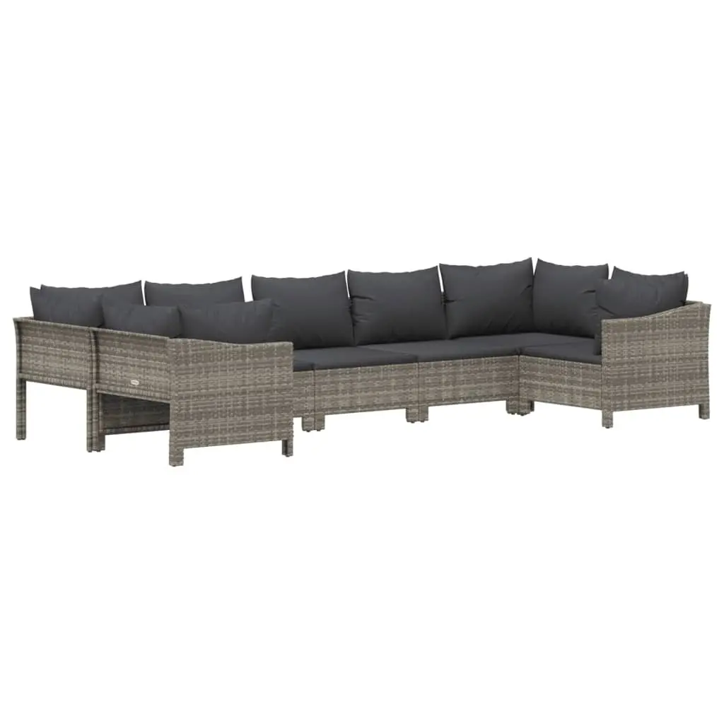 Garden Lounge Set PE Rattan Steel Frame 7 Piece Grey with Cushions