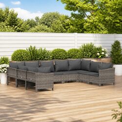 Durable 9 Piece Grey Poly Rattan Garden Lounge Set