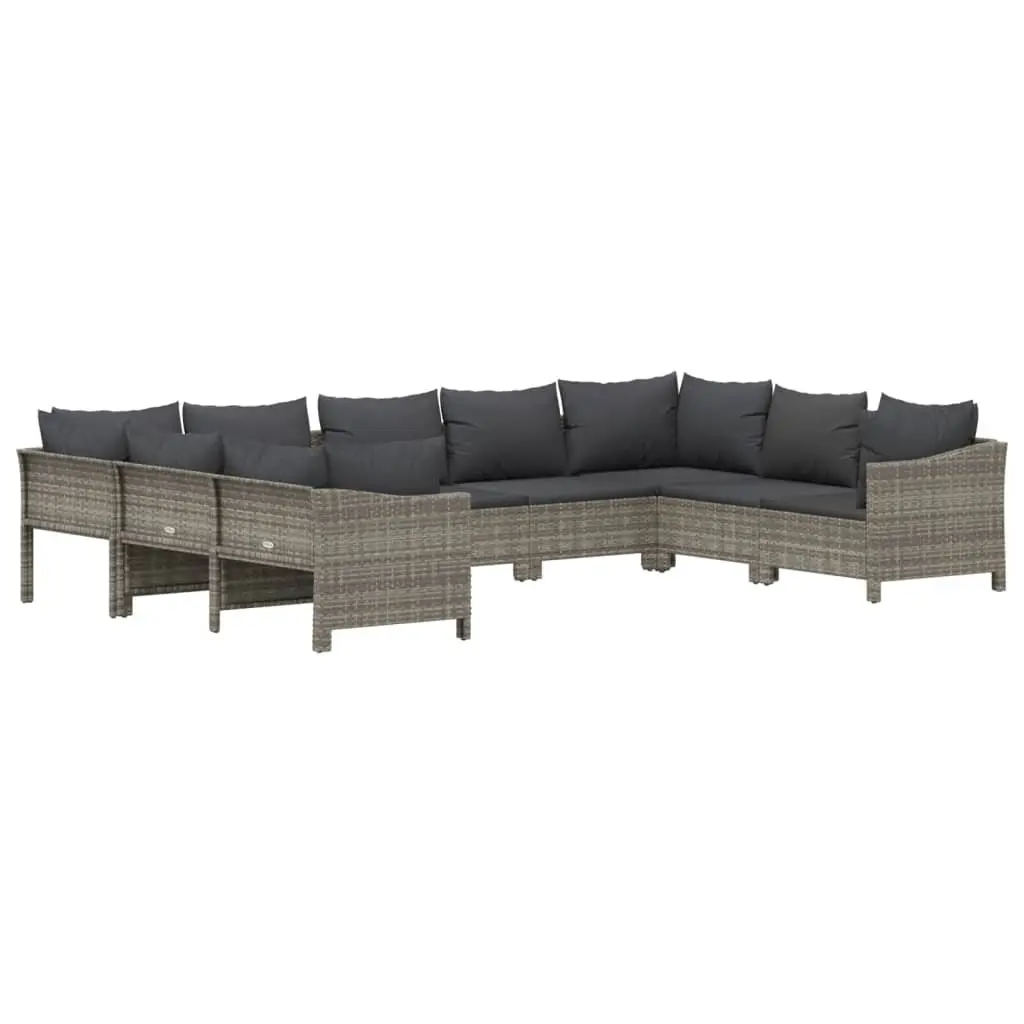 9 Piece Garden Lounge Set Poly Rattan Grey with Cushions