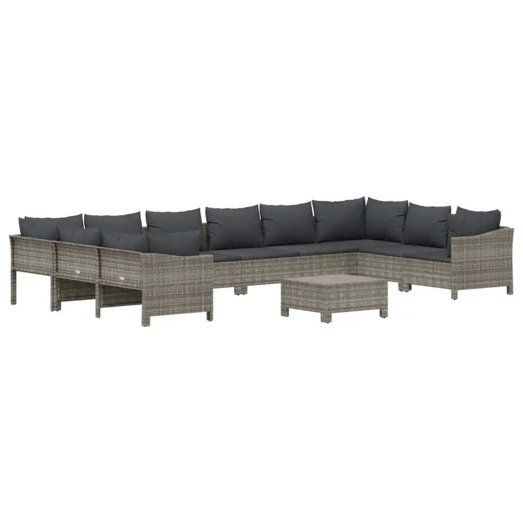 Garden Lounge Set PE Rattan 11 Piece Outdoor Furniture Grey with Cushions