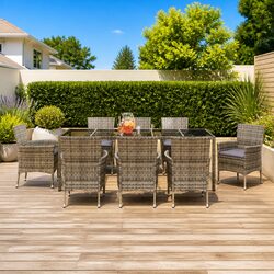Stylish 9-Piece Garden Dining Set in Grey Rattan