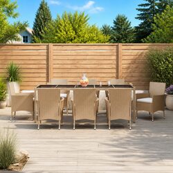 Durable Garden Dining Set 9 Piece Outdoor Furniture Beige