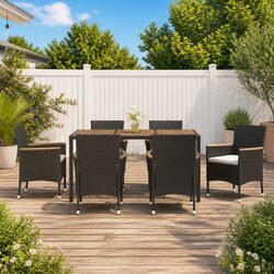 Stylish Black 7 Piece Outdoor Dining Set with Cushions