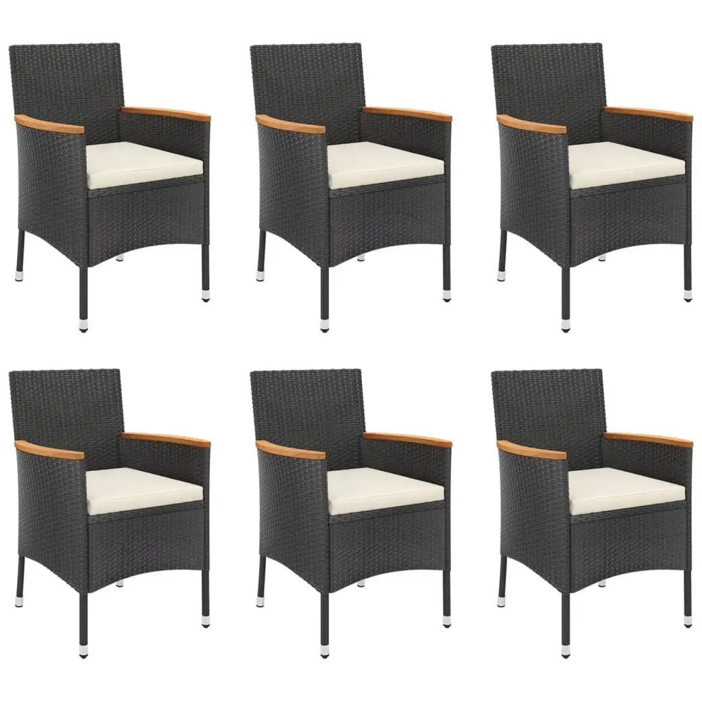 7 Piece Outdoor Dining Set Poly Rattan Acacia Wood Black