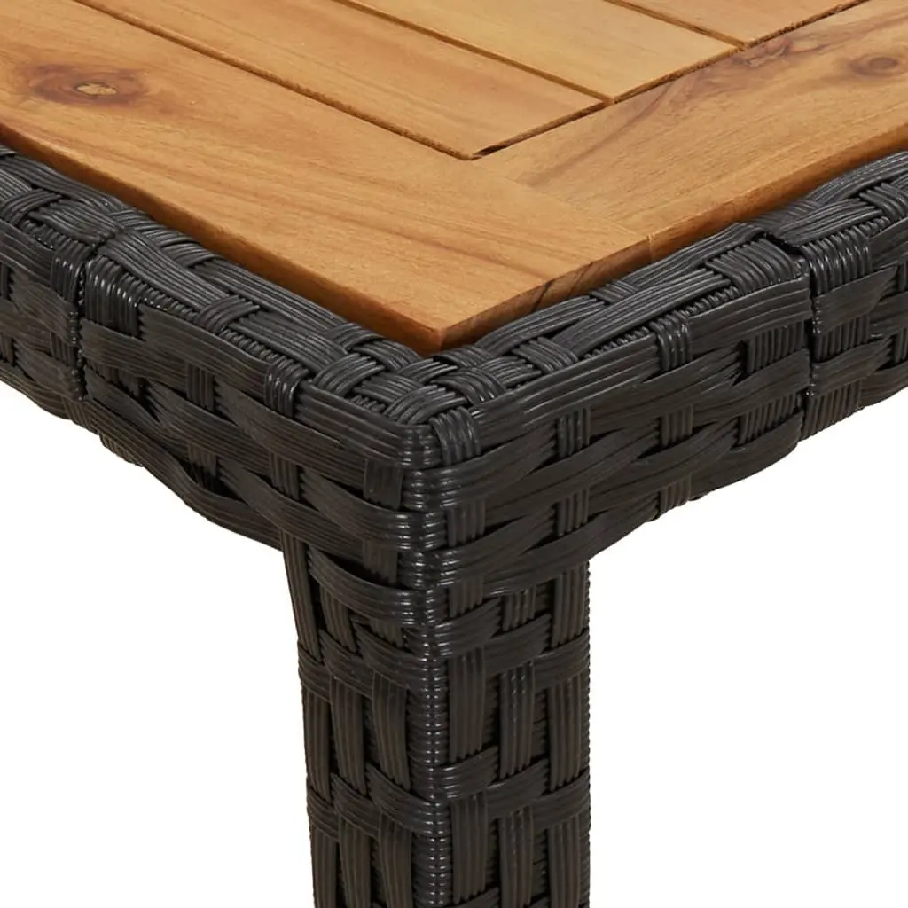 7 Piece Outdoor Dining Set Poly Rattan Acacia Wood Black