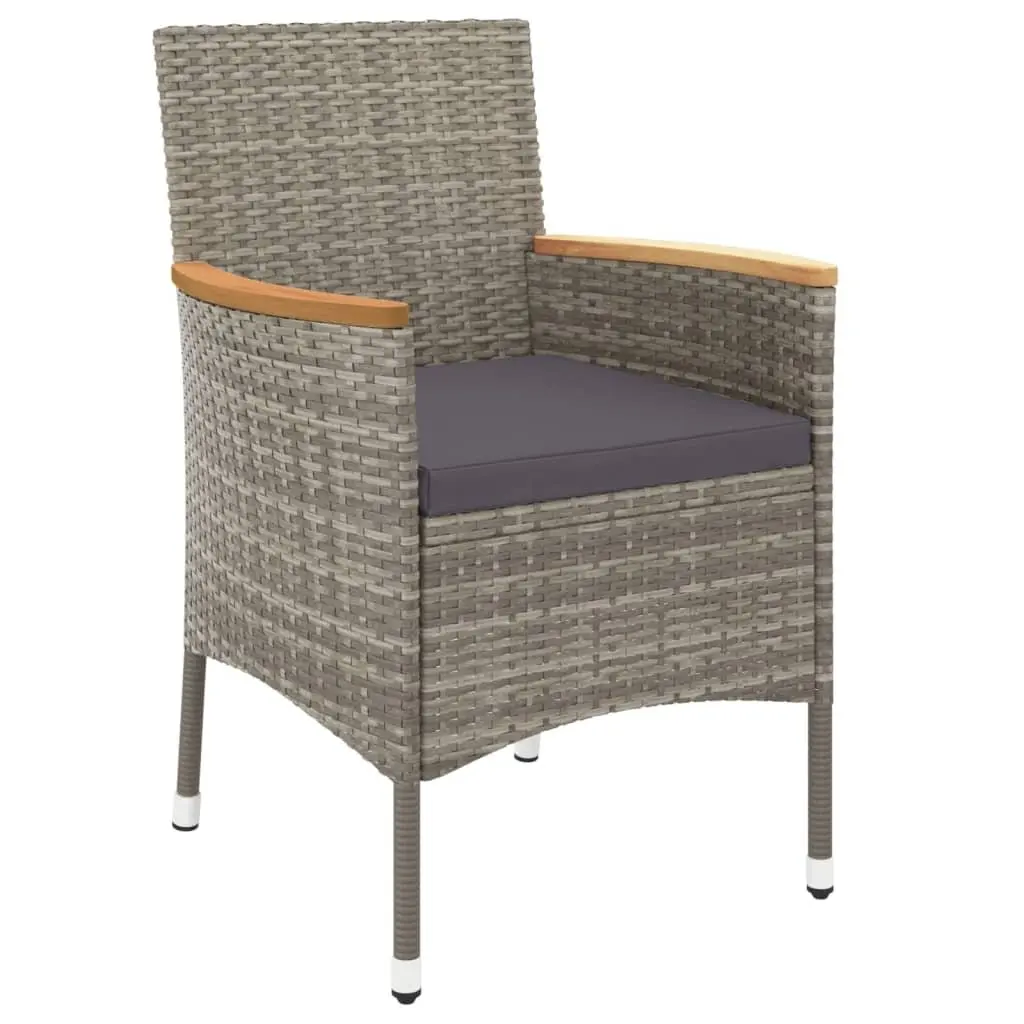 Garden Dining Set 3 Piece Outdoor Furniture Grey Poly Rattan with Cushions