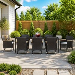 Durable 9 Piece Black Outdoor Dining Set with Cushions