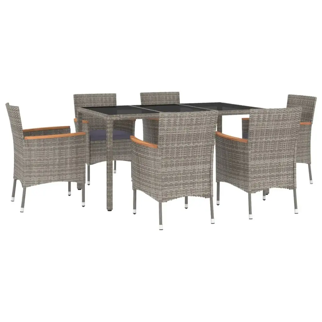 7 Piece Garden Dining Set PE Rattan Grey Outdoor Table Chairs with Cushions