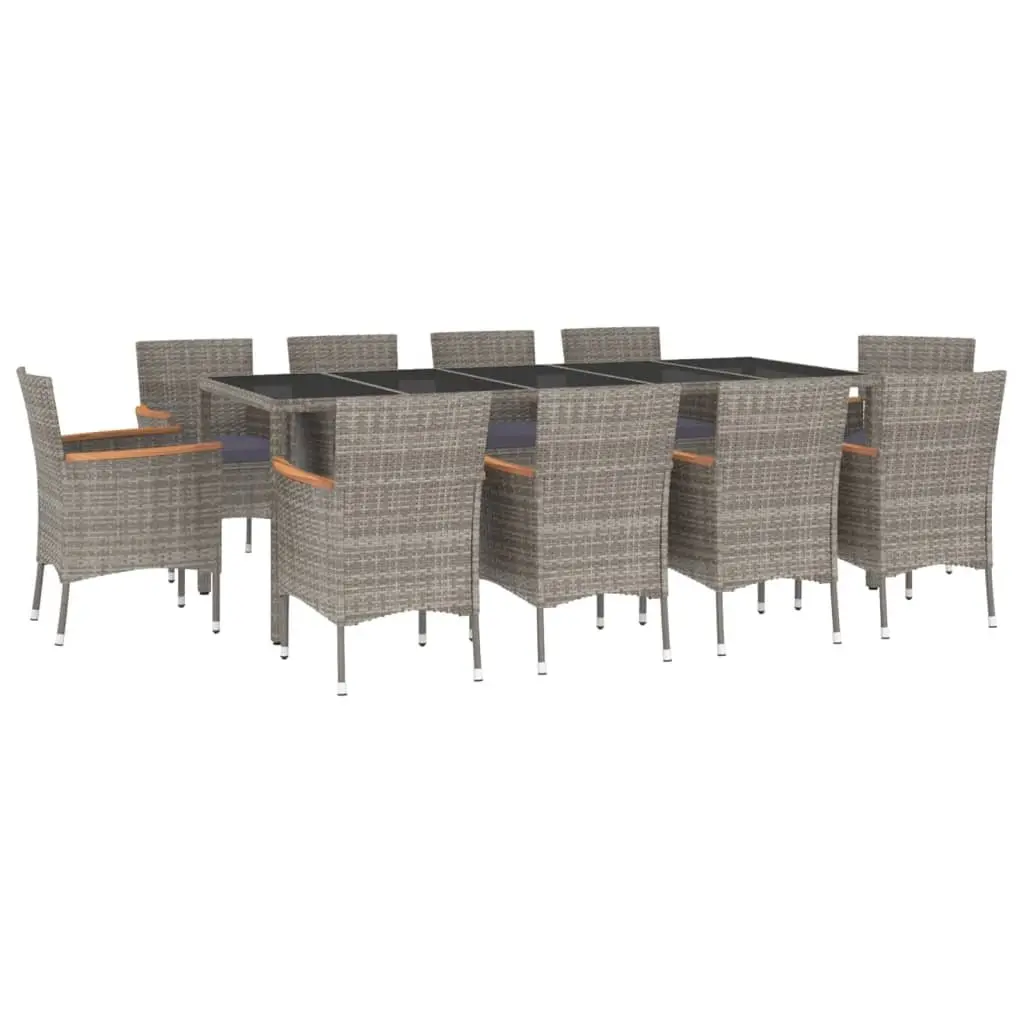 Outdoor Dining Set PE Rattan 11 Piece Grey Garden Furniture with Cushions