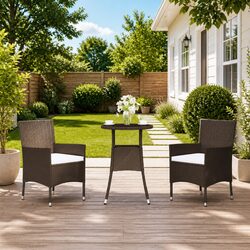 Durable 3 Piece Brown Garden Bistro Set with Cushions
