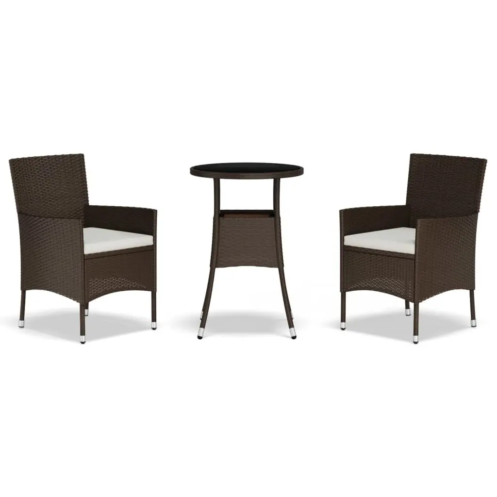 3 Piece Brown Garden Bistro Set with Cushions