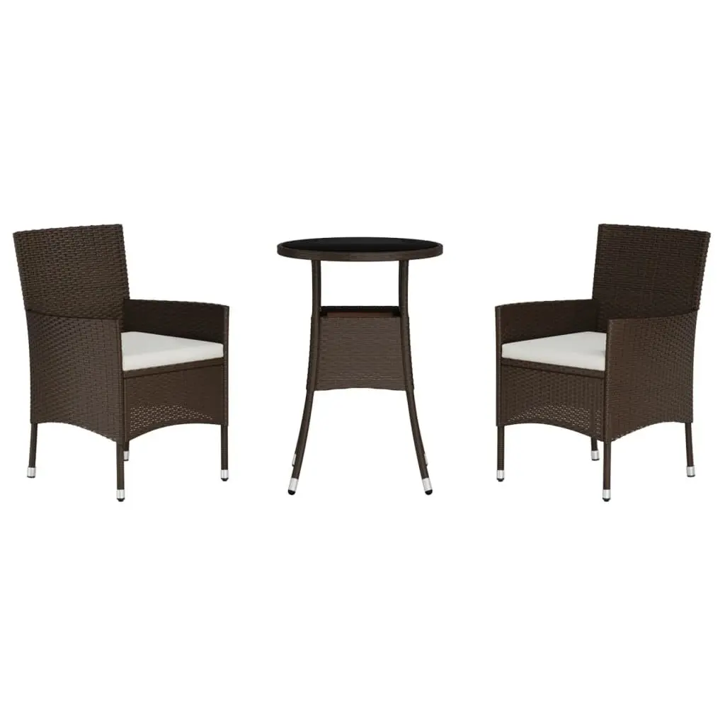 3 Piece Brown Garden Bistro Set with Cushions