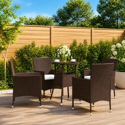 Durable 5 Piece Brown Poly Rattan Bistro Set