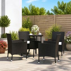 Durable Black 5 Piece Garden Bistro Set with Cushions