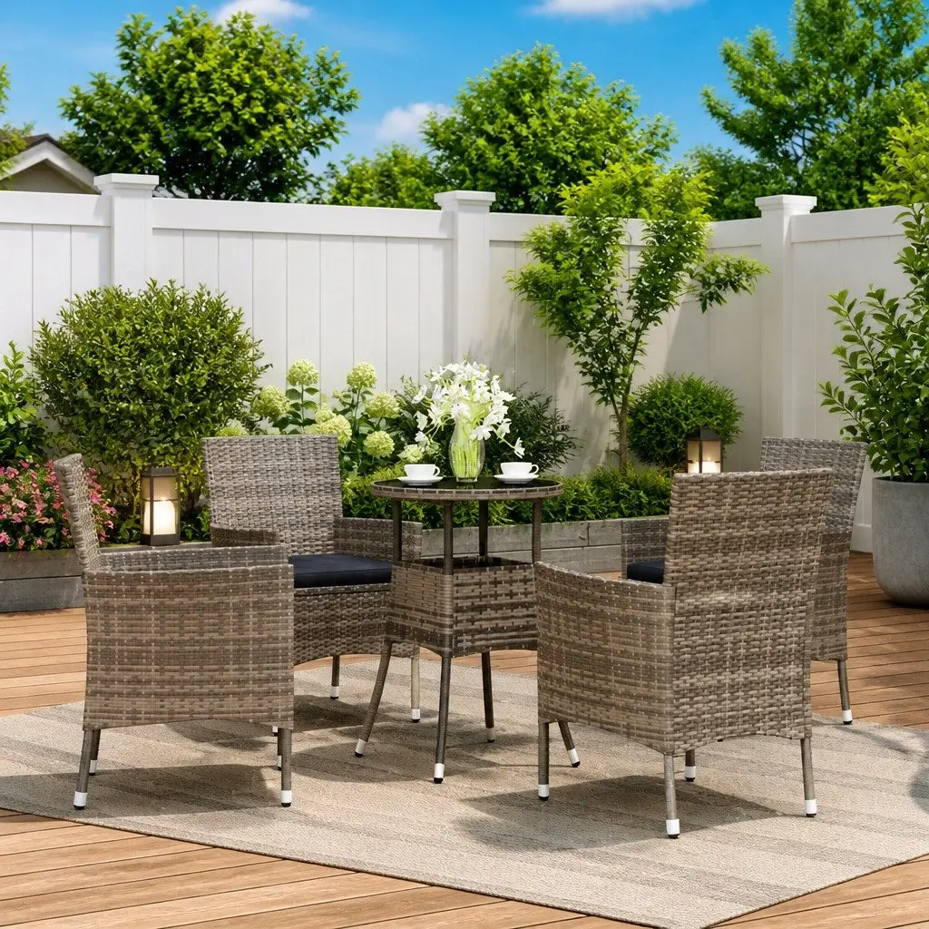 5-Piece Grey Poly Rattan Garden Bistro Set