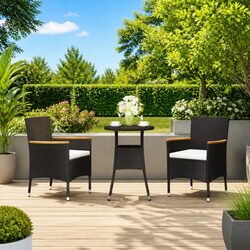 Durable 3 Piece Outdoor Bistro Set with Cushions in Black
