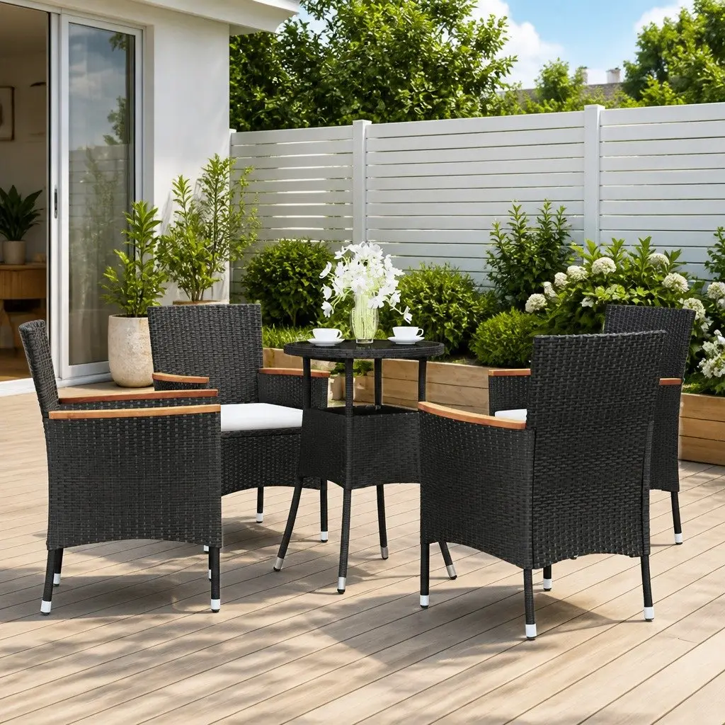 5 Piece Black Garden Bistro Set with Cushions