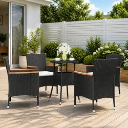 Durable 5 Piece Black Garden Bistro Set with Cushions