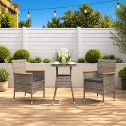 Durable 3 Piece Grey Poly Rattan Garden Bistro Set