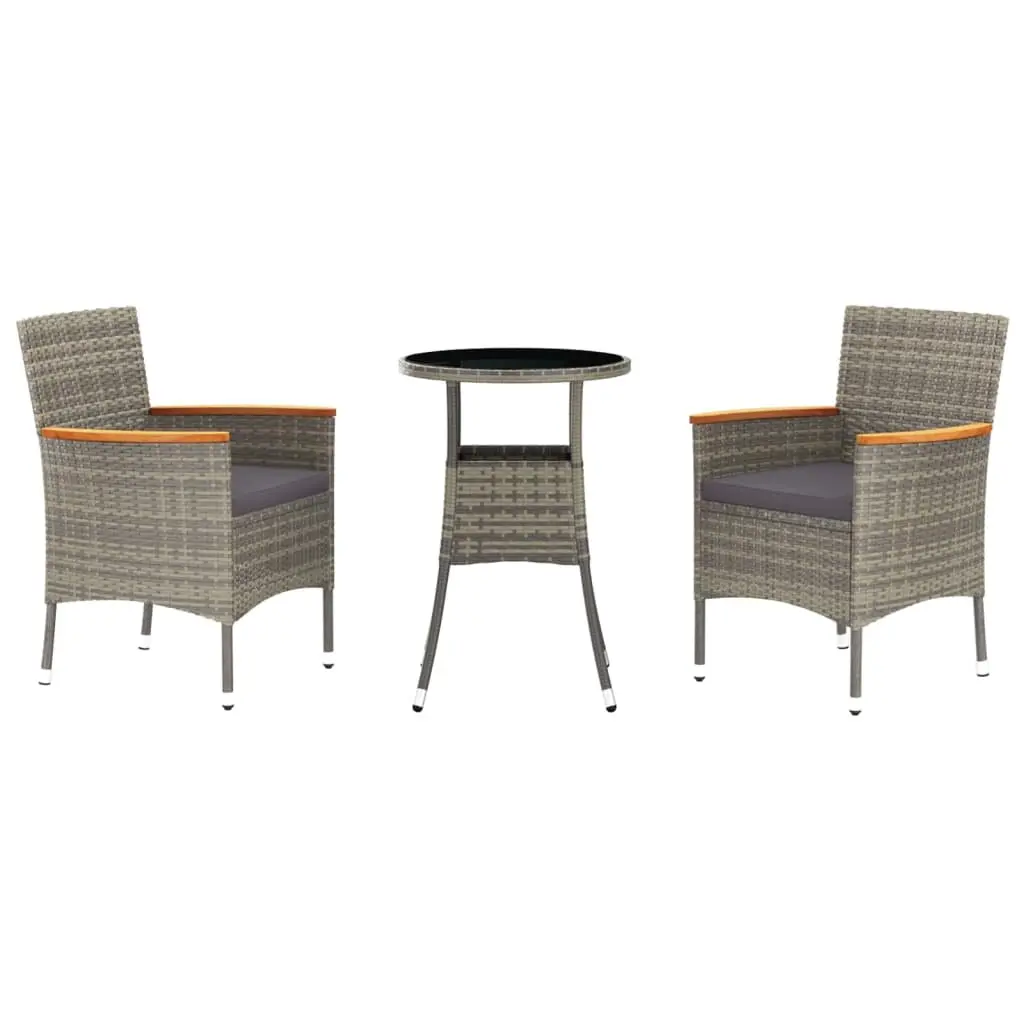 3 Piece Grey Poly Rattan Garden Bistro Set