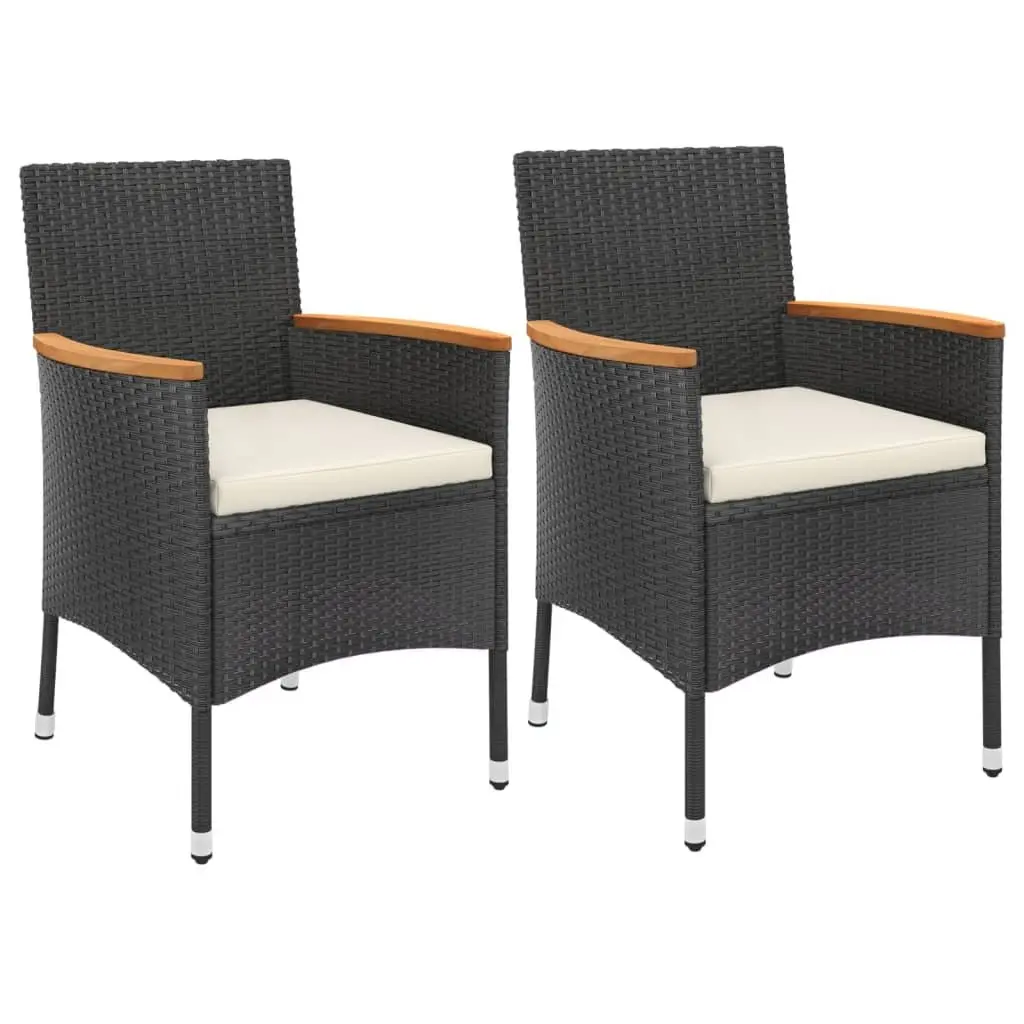 Bistro Set PE Rattan 3 Piece Outdoor Furniture Black with Cushions