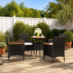 5 Piece Outdoor Garden Bistro Set with Black Poly Rattan