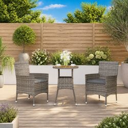 3-Piece Grey Rattan Garden Bistro Set with Sturdy Build