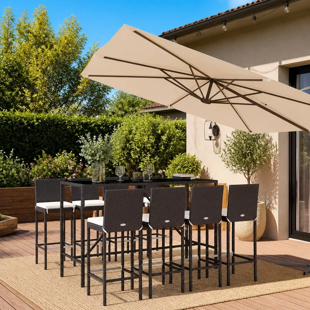 9-Piece Black Poly Rattan Outdoor Bar Set