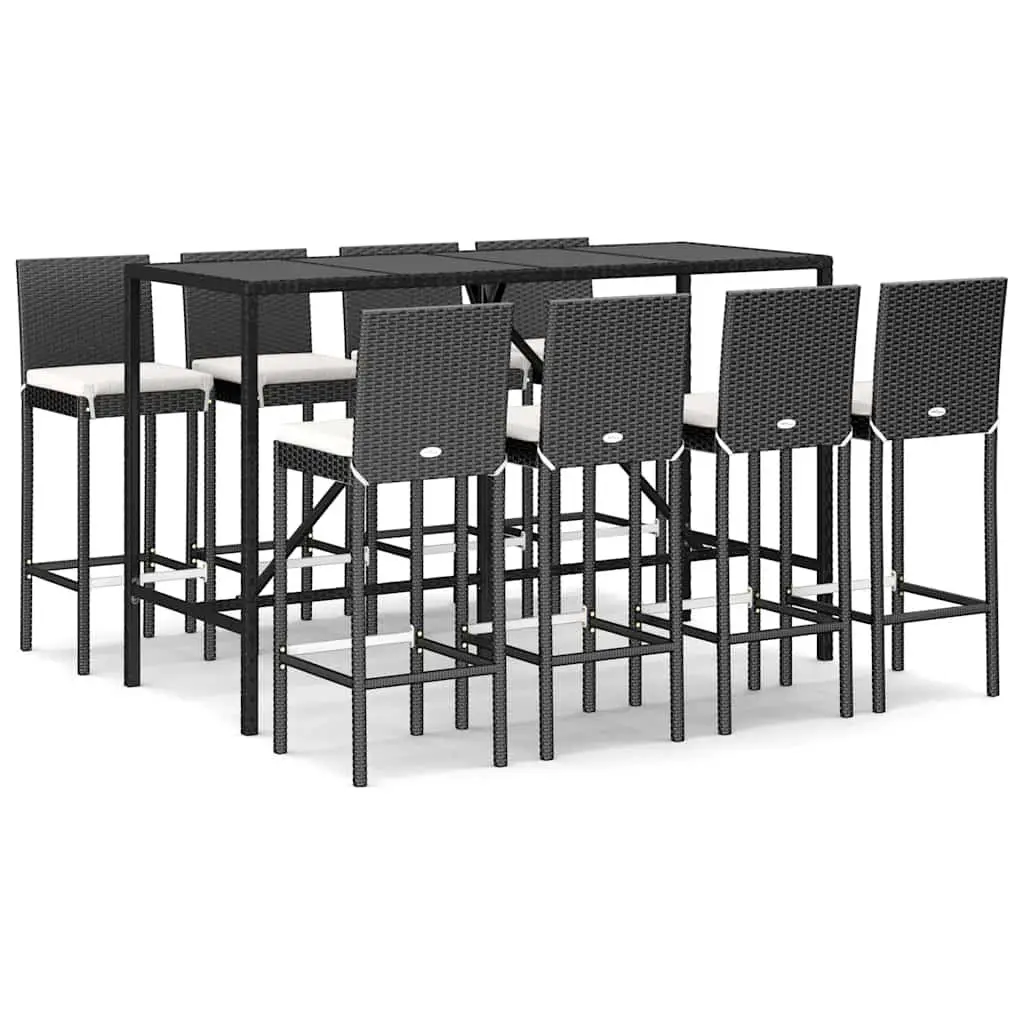 9-Piece Black Poly Rattan Outdoor Bar Set