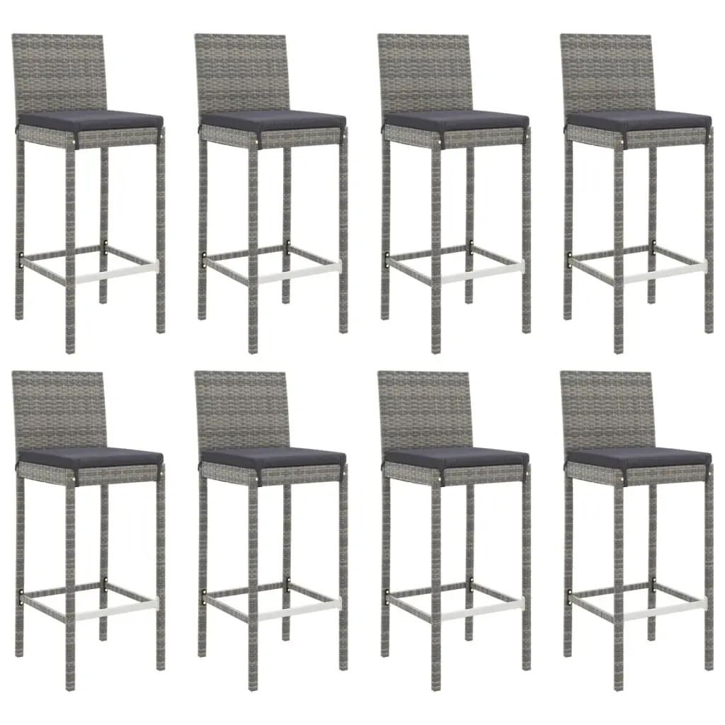 Outdoor Bar Set PE Rattan 9 Piece Grey Garden Patio Furniture with Cushions