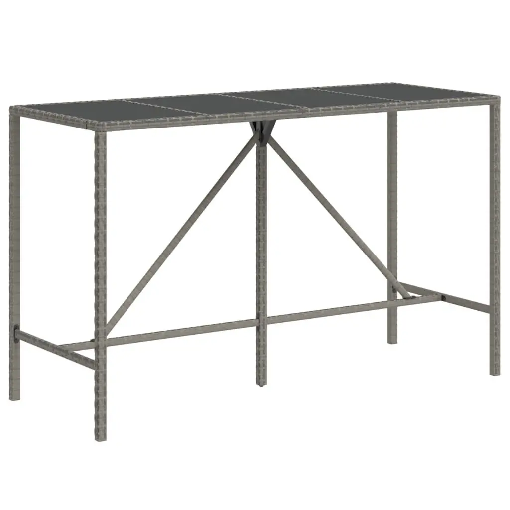 Outdoor Bar Set PE Rattan 9 Piece Grey Garden Patio Furniture with Cushions