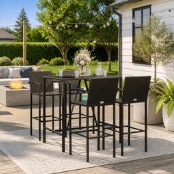 Durable 5 Piece Black Outdoor Bar Set with Stools