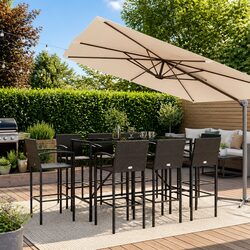 Durable 9-Piece Black Poly Rattan Garden Bar Set