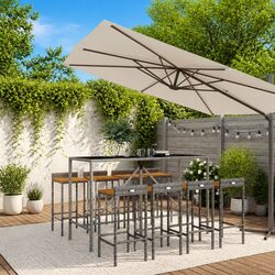 Stylish Garden Bar Set 9 Piece Outdoor Furniture Grey