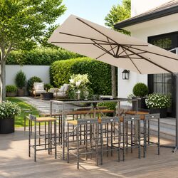 Grey Outdoor Bar Set 11 Piece Durable Rattan Furniture