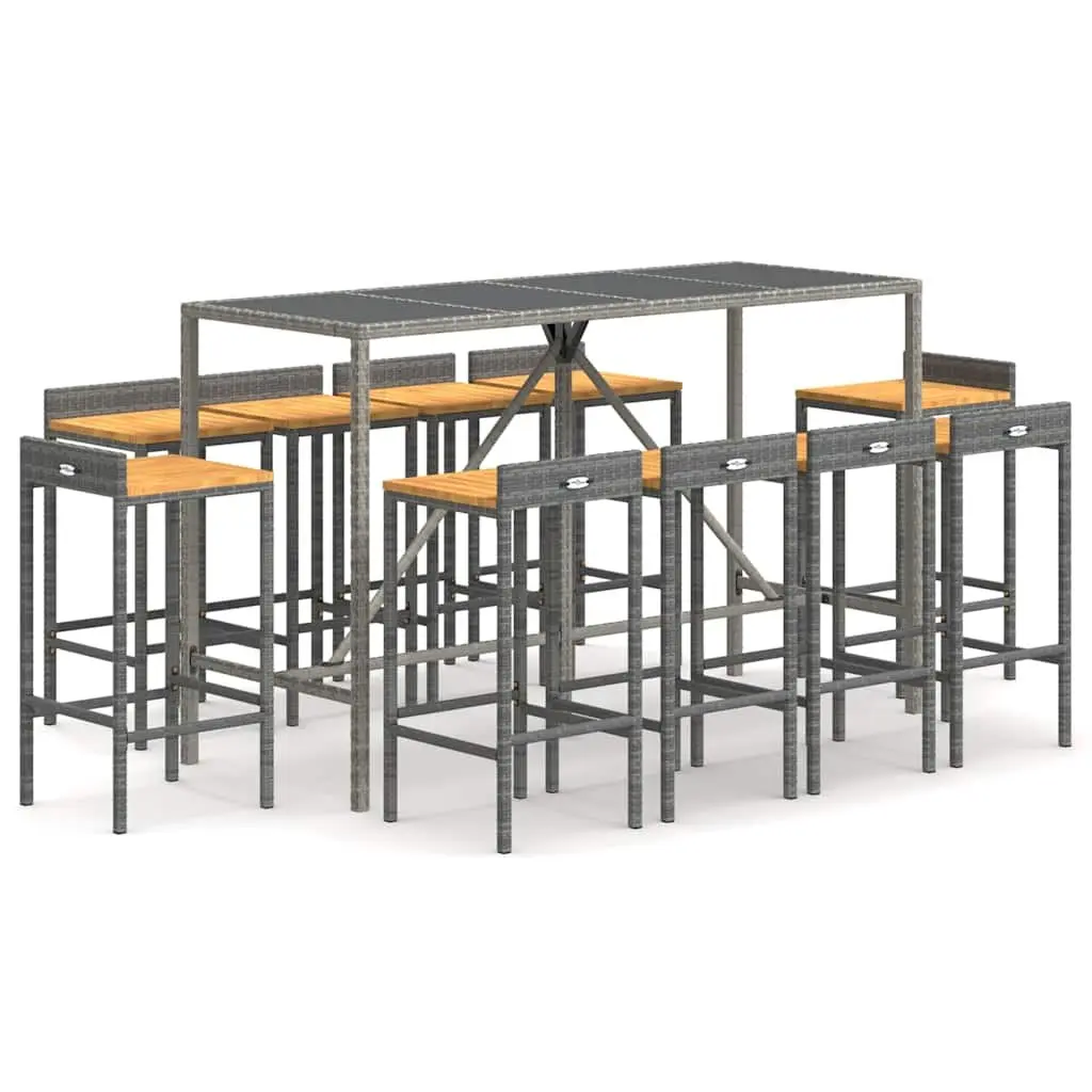 Grey Outdoor Bar Set 11 Piece Durable Rattan Furniture
