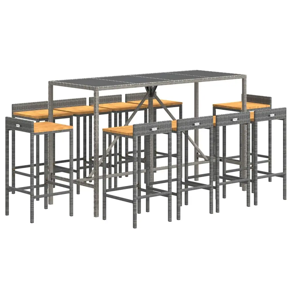 Grey Outdoor Bar Set 11 Piece Durable Rattan Furniture