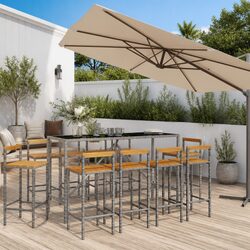 11 Piece Grey Poly Rattan Garden Bar Set for Outdoors