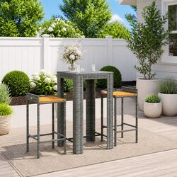 Stylish 3-Piece Garden Bar Set with Durable Grey Rattan