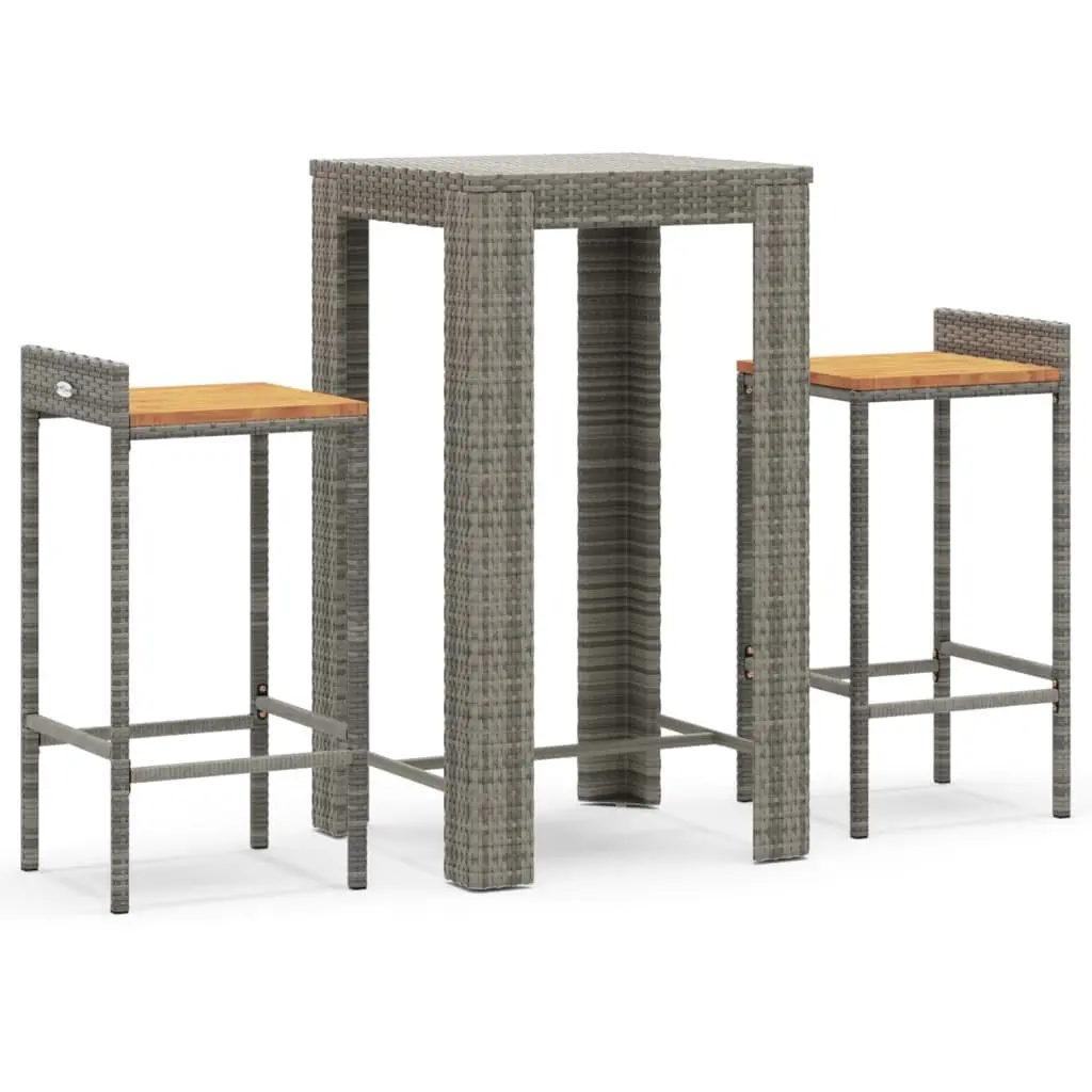 Garden Bar Set PE Rattan 3 Piece Grey Outdoor Patio Furniture